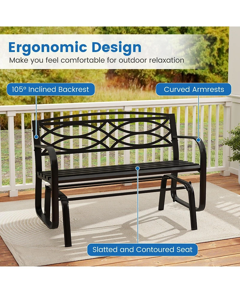 Gymax 2-Person Glider Bench w/ Metal Frame Armrests Geometric Backrest Outdoor