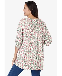 Woman Within Women's 7-Day Three-Quarter Sleeve Pintucked Henley Tunic