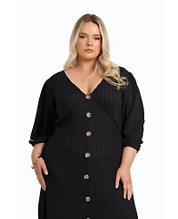 Fashion-szn Curve Balloon Sleeve Button Front Midi Dress