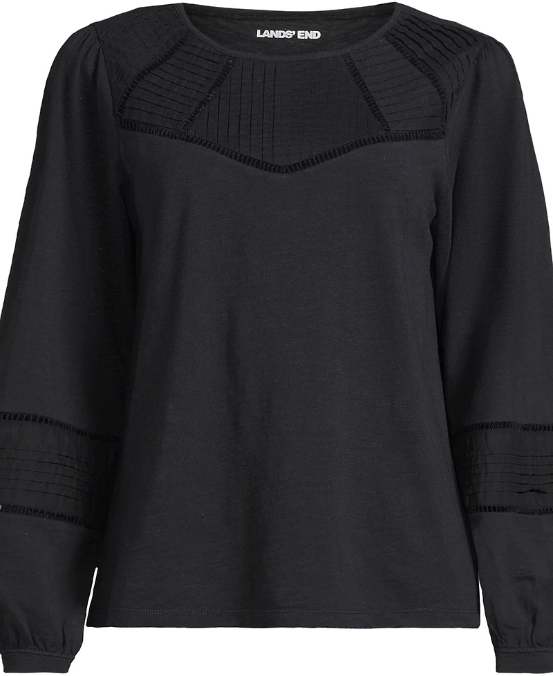 Lands' End Women's Long Sleeve Slub Pintuck Top