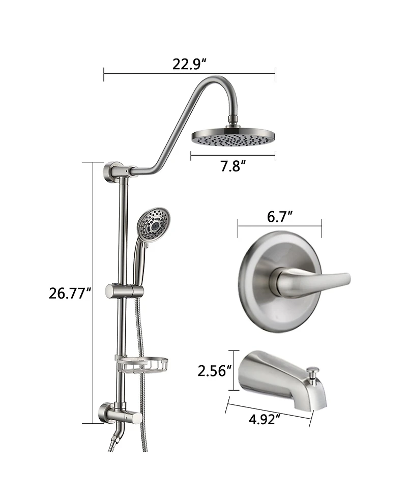 Rainsken Shower Head with Handheld Shower System with 8" Rain Shower Head with Tub Spout Rough-in Valve Included