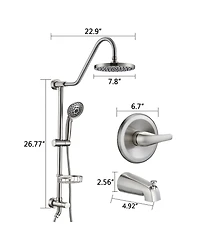 Rainsken Shower Head with Handheld Shower System with 8" Rain Shower Head with Tub Spout Rough-in Valve Included