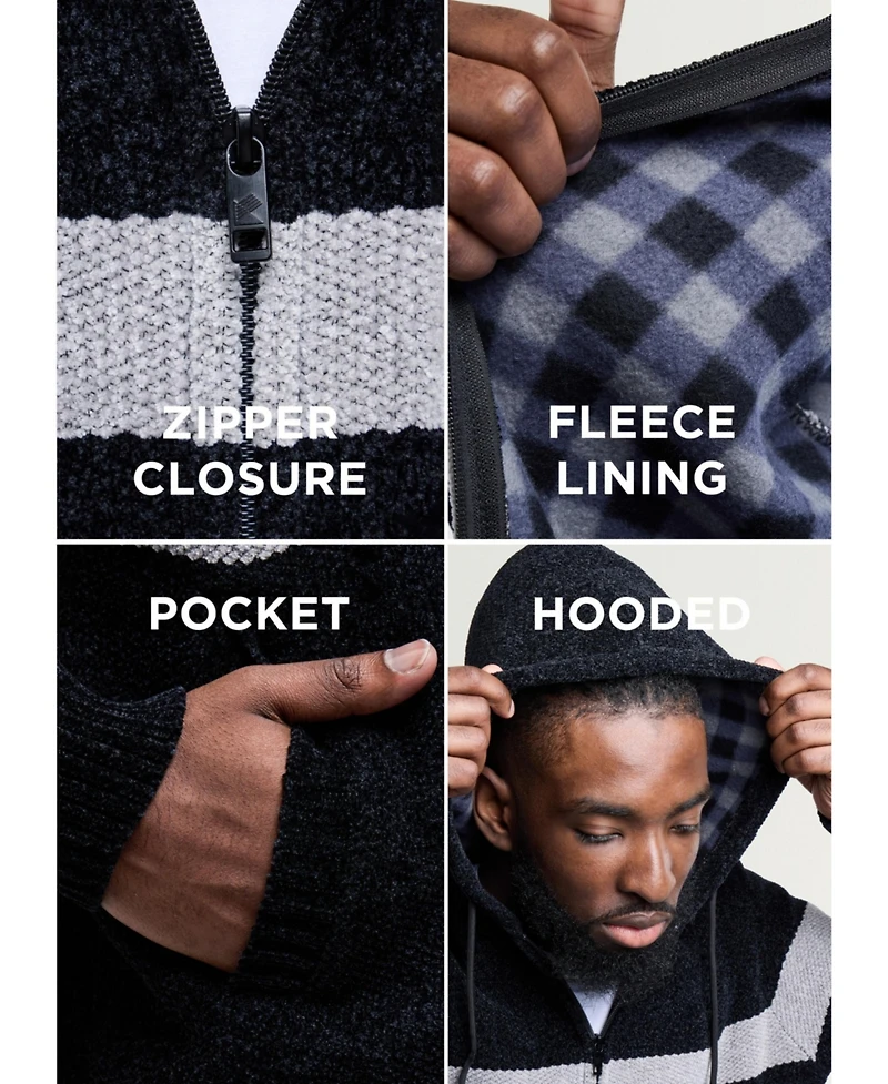 Cultura Men's Full Zip Hooded Sweater With Stripes And Flannel Lining