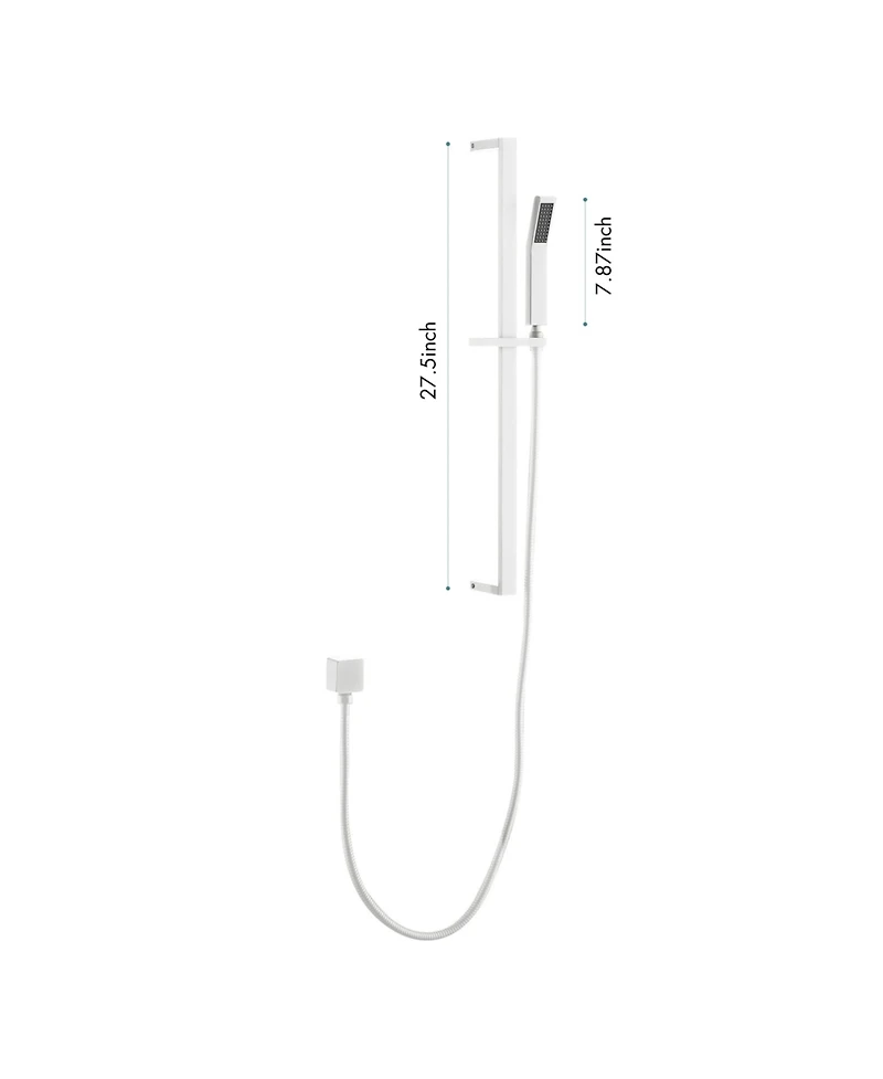 Rainsken Handheld Shower with 28-Inch Slide Bar and 59-Inch Hose,White