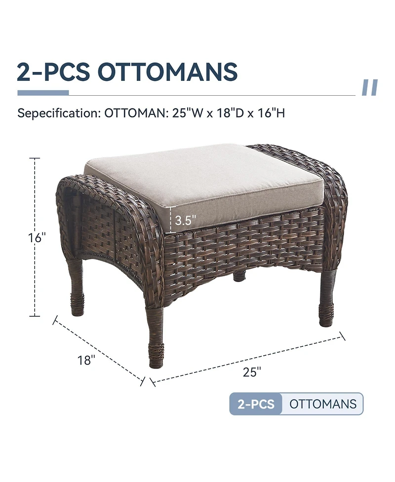 Gymojoy SleekArm Wicker Outdoor Ottoman with Olefin Cushions Set of 2