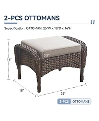 Gymojoy SleekArm Wicker Outdoor Ottoman with Olefin Cushions Set of 2