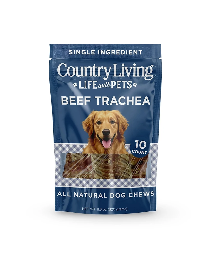 Country Living 6" Beef Trachea Dog Chews – 10 Count Bag – All-Natural