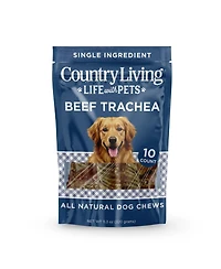 Country Living 6" Beef Trachea Dog Chews – 10 Count Bag – All-Natural