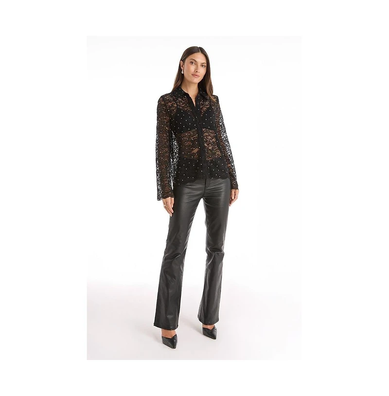 The Noli Shop Womens Jena Lace Button Up Shirt - Black