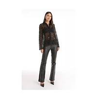 The Noli Shop Womens Jena Lace Button Up Shirt - Black