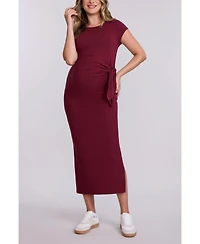 Motherhood Maternity Crew Neck Short Sleeve Side Tie Midi Dress