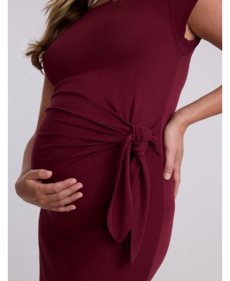 Motherhood Maternity Crew Neck Short Sleeve Side Tie Midi Dress