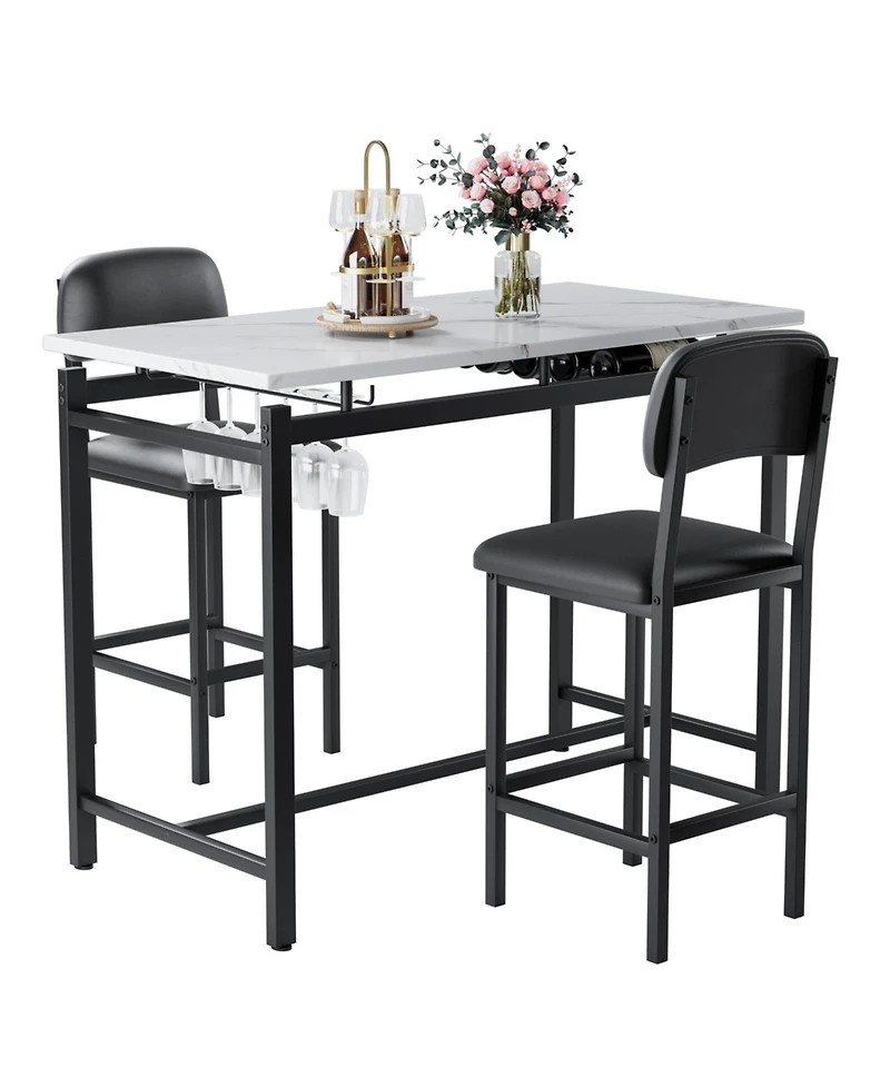 Casainc 3 Piece Dining Table Set with 2 Upholstered Chairs for Kitchen or Small Apartment