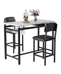Casainc 3 Piece Dining Table Set with 2 Upholstered Chairs for Kitchen or Small Apartment