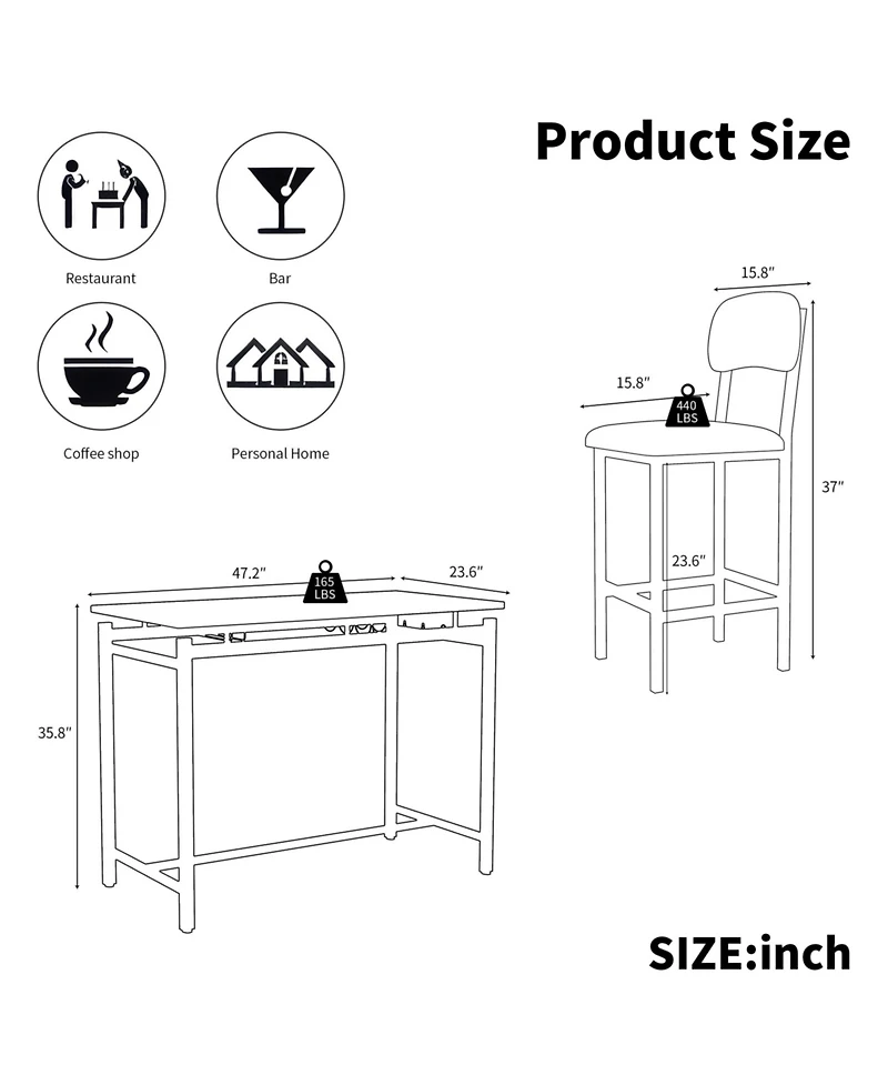 Casainc 3 Piece Dining Table Set with 2 Upholstered Chairs for Kitchen or Small Apartment