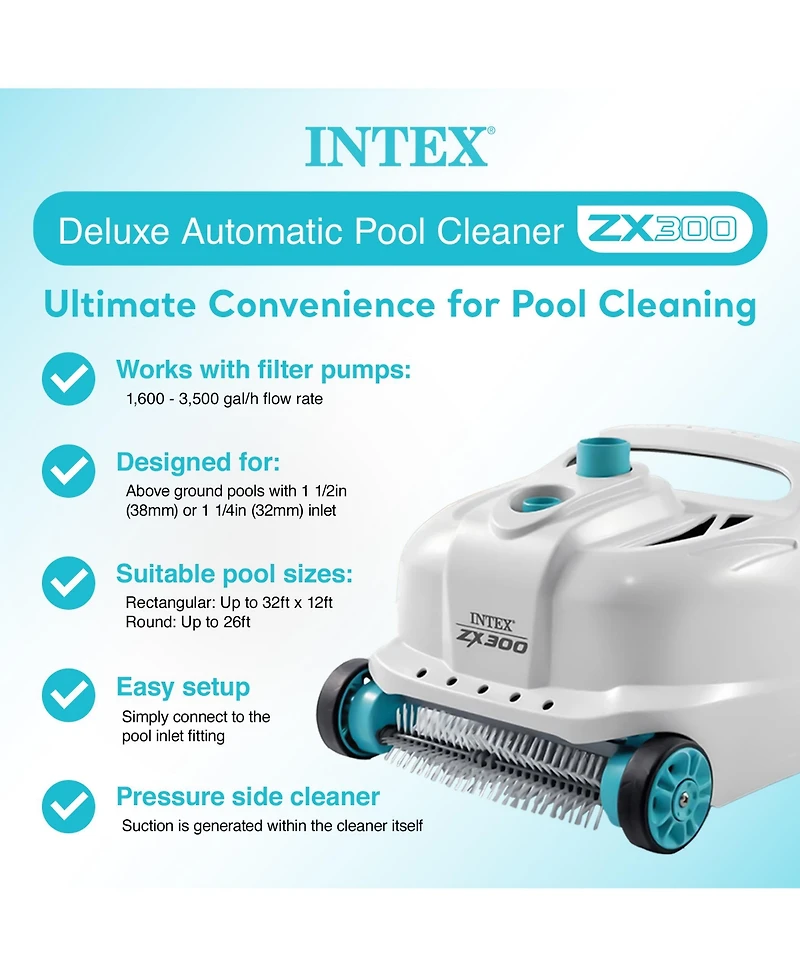Intex 700 Gal Per Hour Above Ground Pool Cleaner Robot Vacuum w/ 21 Ft Hose
