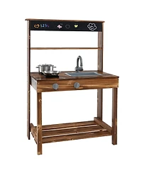 Costway Kids Mud Kitchen Play Kitchen with Blackboard, Stoves, Removable Sink