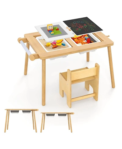 Costway Sensory Table & Chair Set for Kids 2-8 with Foldable Bins Sand/Water Paper Beige