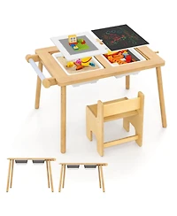 Costway Sensory Table & Chair Set for Kids 2-8 with Foldable Bins Sand/Water Paper Beige