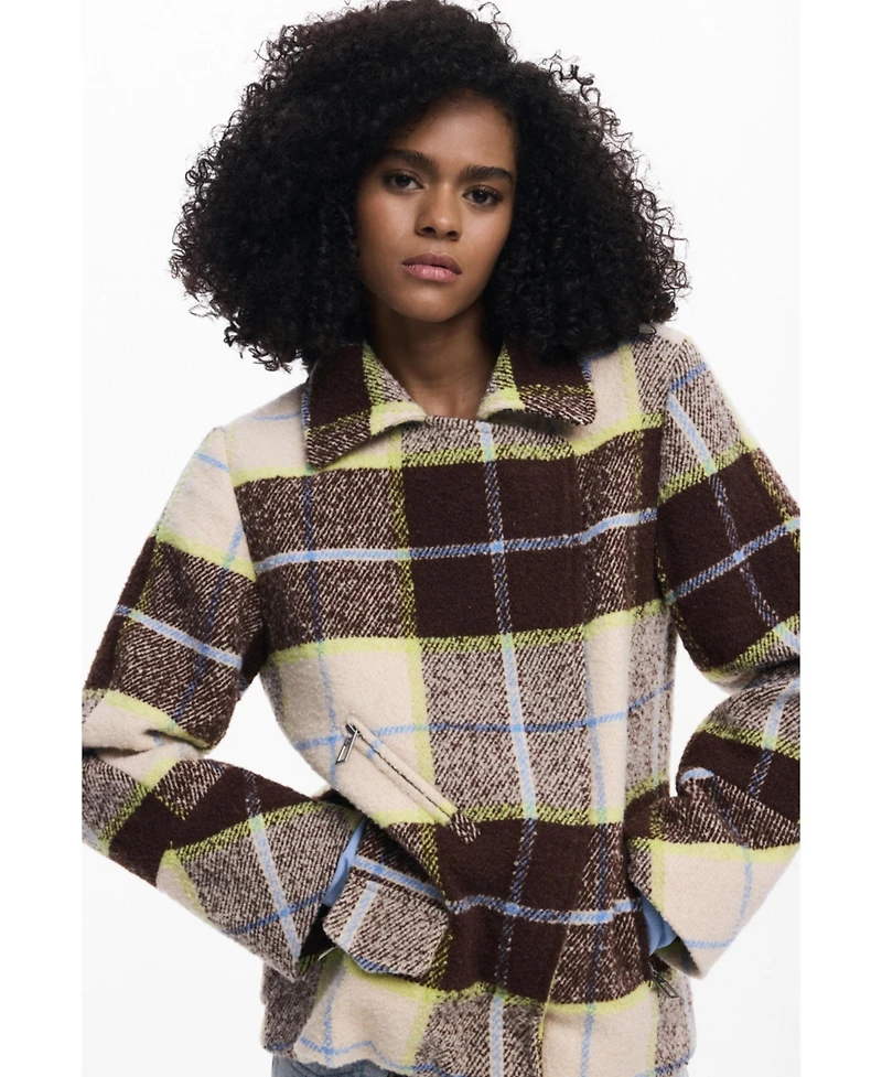 Desigual Women's Checked short double-breasted coat