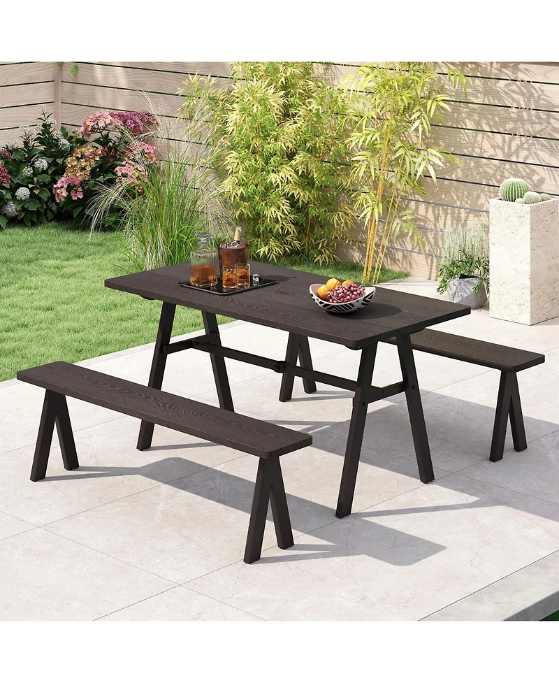 Gymax 3-Person Outdoor Bench Set of 2 w/ 800 Lbs Bearing Capacity for Garden