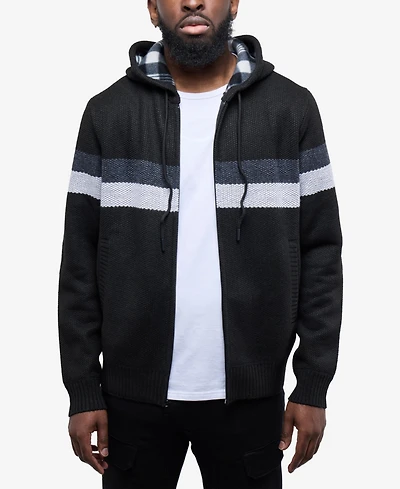 Cultura Men's Hooded Fleece Lined Full Zip Sweater With Stripes