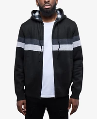 Cultura Men's Hooded Fleece Lined Full Zip Sweater With Stripes