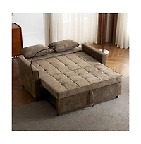 Maison Boucle 56.9" Pull-Out Sleeper Sofa with Usb Ports, Phone Holder & Adjustable Backrest, Convertible Sofa Bed with Pillows-Maison Boucle