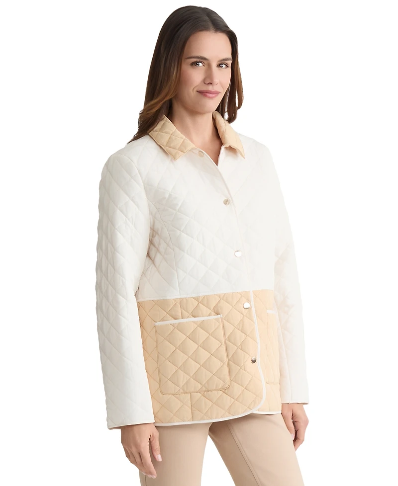 Jones New York Women's Colorblock Button-Front Quilted Jacket