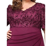 Alex Evenings Plus Soutache Embellished Short-Sleeve Gown