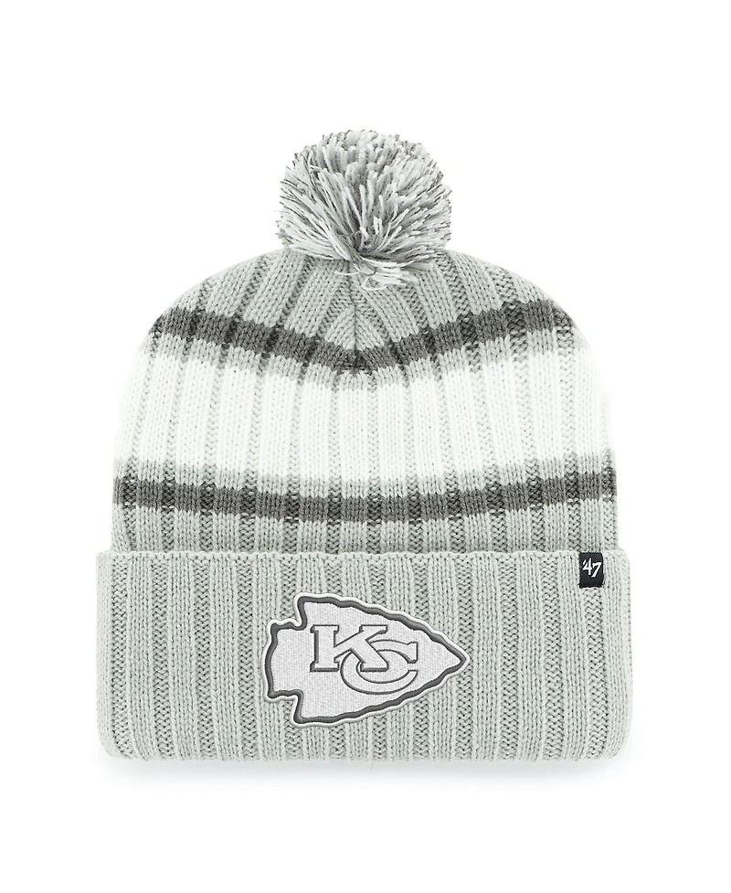 '47 Brand Men's Gray Kansas City Chiefs Domestic Plateau Cuffed with Pom Knit Hat