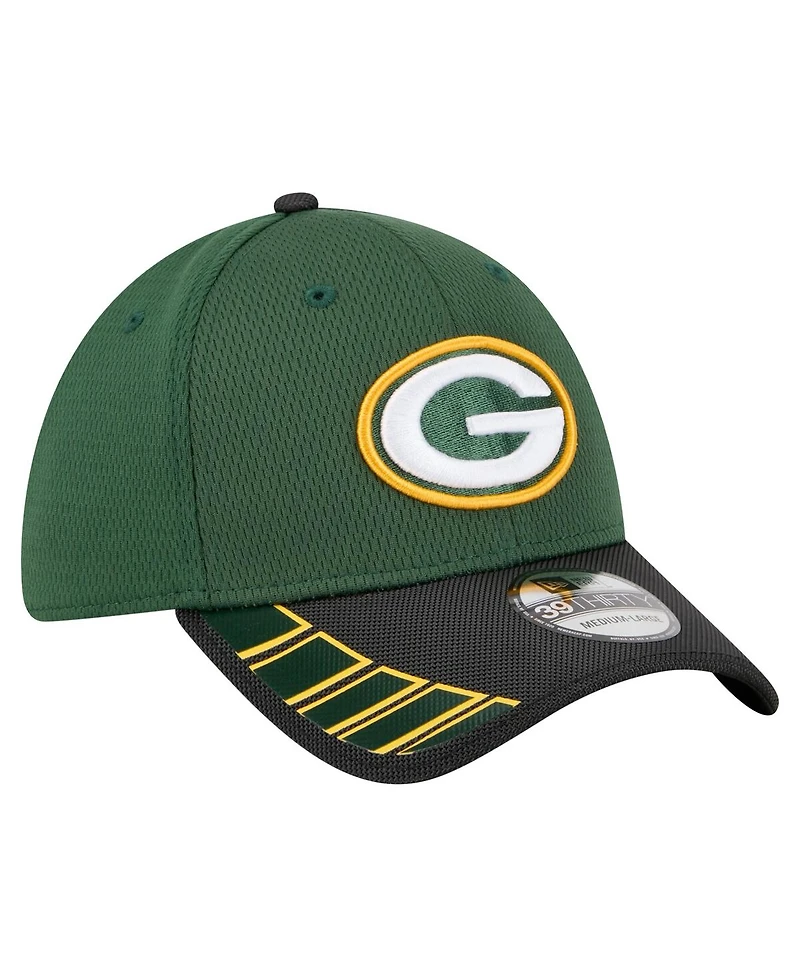 New Era Men's Green Green Bay Packers Visor Hit 39THIRTY Flex Hat