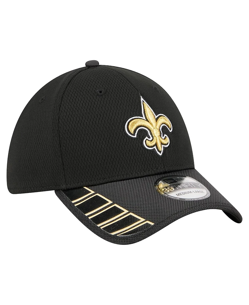 New Era Men's Black Orleans Saints Visor Hit 39THIRTY Flex Hat