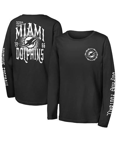 Outerstuff Big Boys and Girls Black Miami Dolphins Rumble Long Sleeve T-Shirt