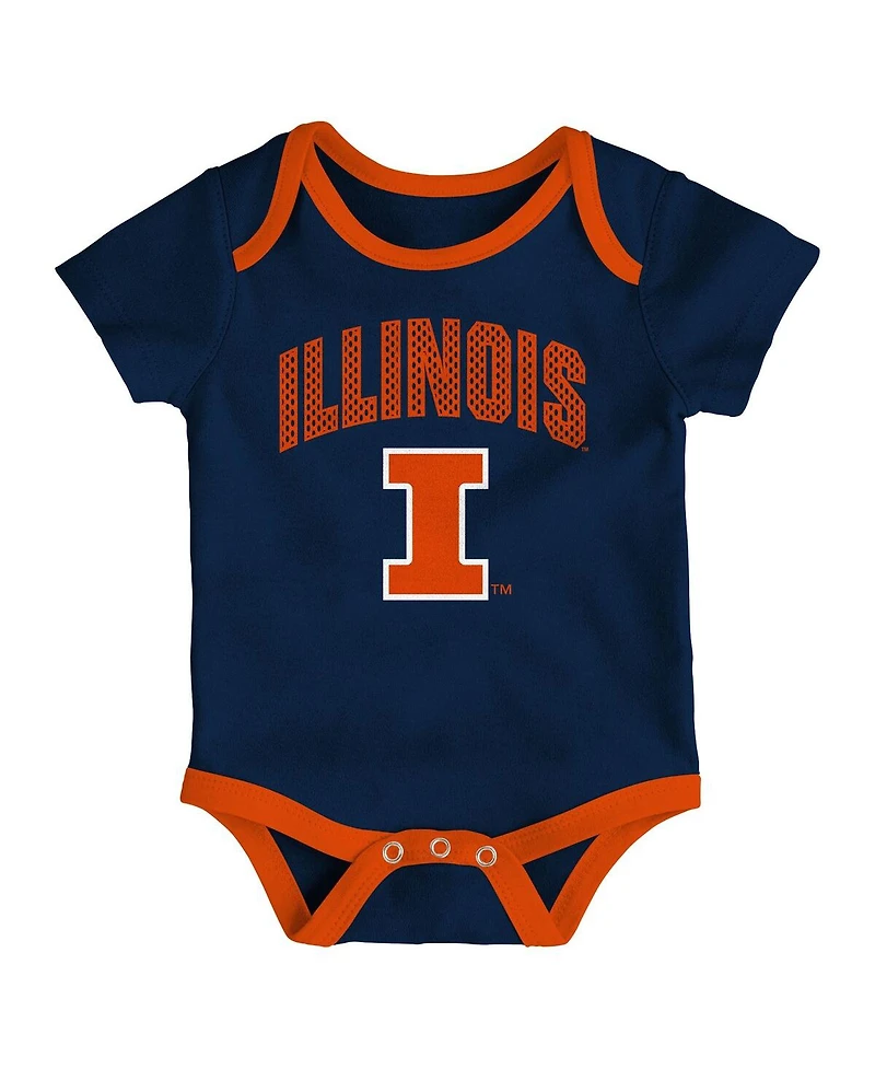 Outerstuff Baby Boys and Girls Illinois Fighting Illini Three-Pack All Day Play Bodysuit Set