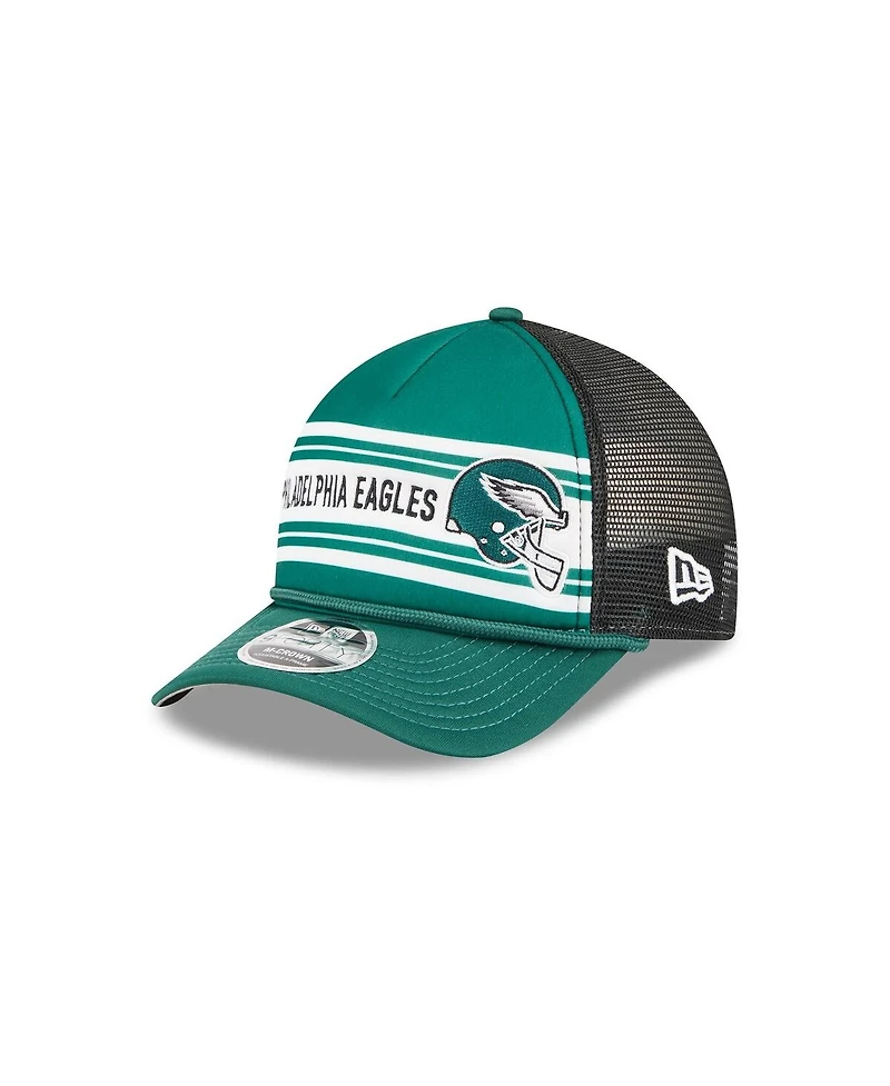 New Era Men's Green Philadelphia Eagles Linear A-Frame 9FORTY Adjustable Hat
