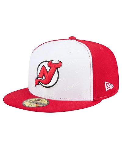New Era Men's White/Red Jersey Devils Repeat Two-Tone 59FIFTY Fitted Hat