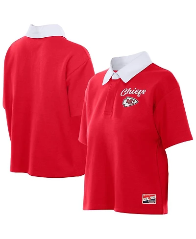 New Era Women's Red Kansas City Chiefs Throwback Boxy Cropped Polo Shirt