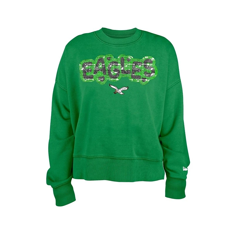 New Era Girl's Kelly Green Philadelphia Eagles Flip Sequin Sweatshirt