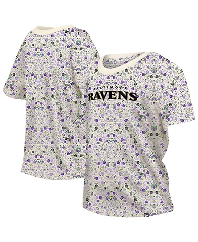 New Era Women's Cream Baltimore Ravens Glam Game Floral T-Shirt