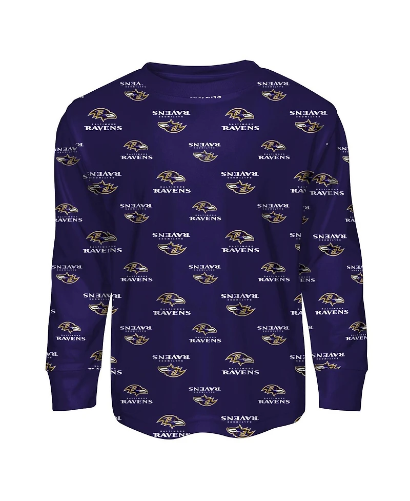 Outerstuff Toddler Purple Baltimore Ravens All-Over-Print Long Sleeve T-Shirt and Pants Sleep Set