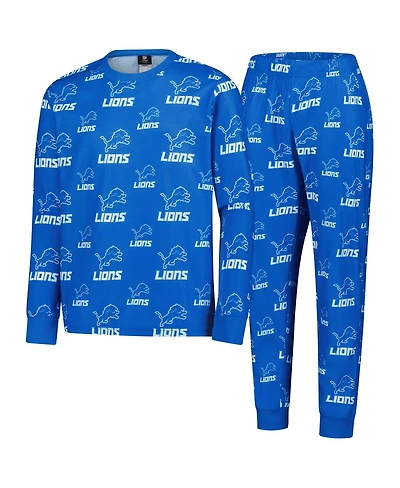 Outerstuff Big Boys and Girls Blue Detroit Lions All-Over-Print Long Sleeve T-Shirt Pants Sleep Set