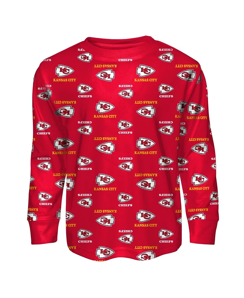 Outerstuff Big Boys and Girls Red Kansas City Chiefs All-Over-Print Long Sleeve T-Shirt Pants Sleep Set
