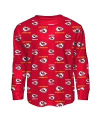 Outerstuff Big Boys and Girls Red Kansas City Chiefs All-Over-Print Long Sleeve T-Shirt Pants Sleep Set