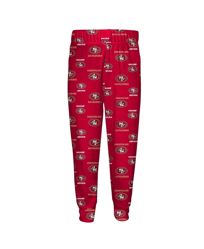 Outerstuff Big Boys and Girls Scarlet San Francisco 49ers All-Over-Print Long Sleeve T-Shirt and Pants Sleep Set