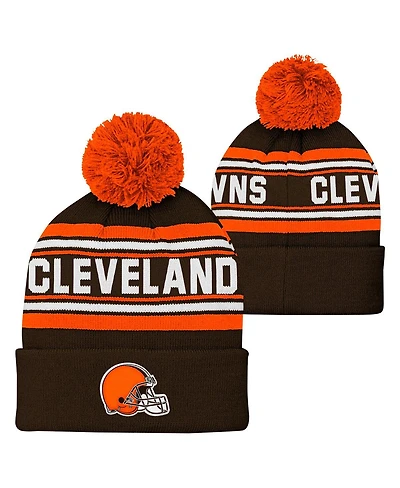Outerstuff Big Boys and Girls Brown Cleveland Browns Jacquard Tassel with Pom Knit Hat