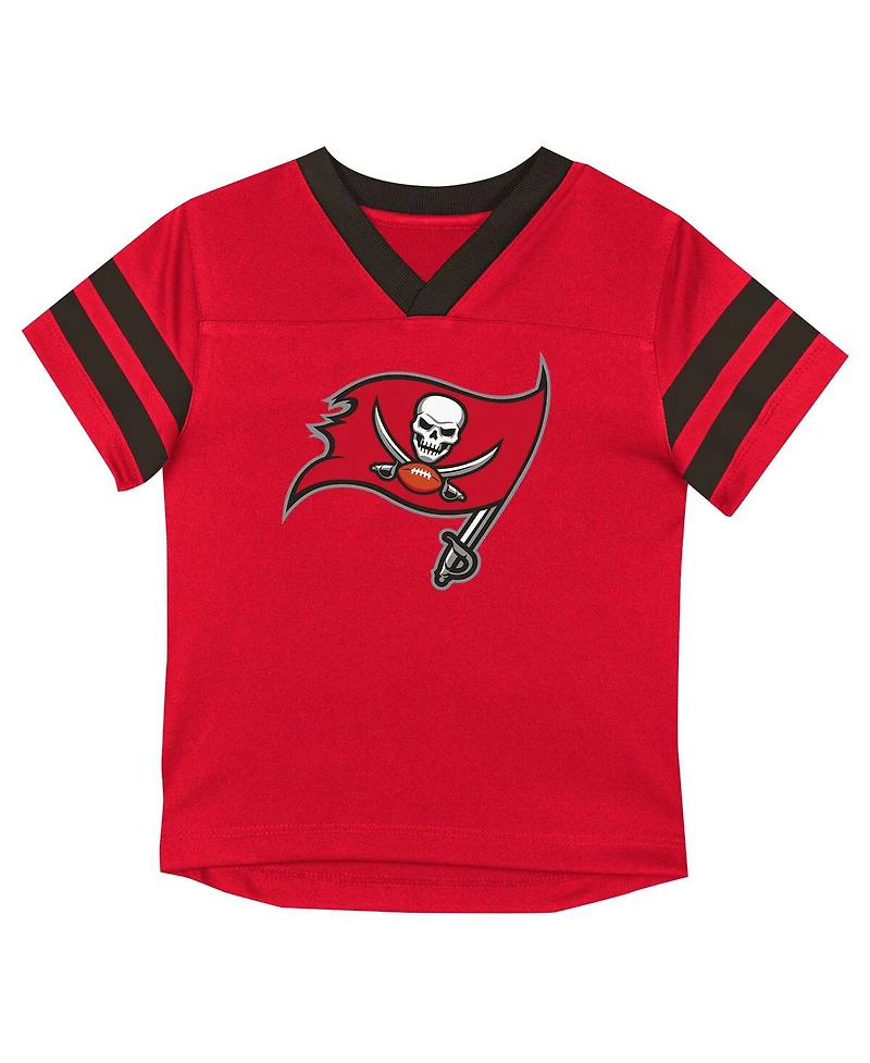 Outerstuff Toddler Red/Pewter Tampa Bay Buccaneers Red Zone V-Neck T-Shirt Pants Set