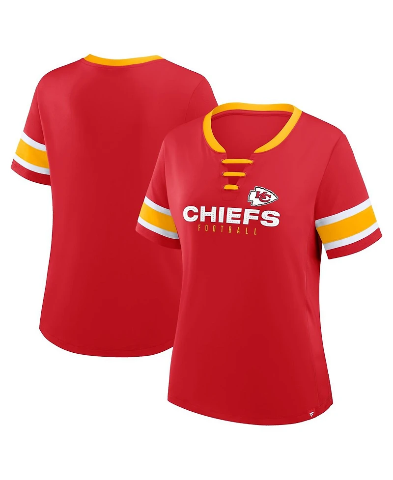 Fanatics Women's Red Kansas City Chiefs Plus Zone Athena Lace-Up V-Notch Neck T-Shirt