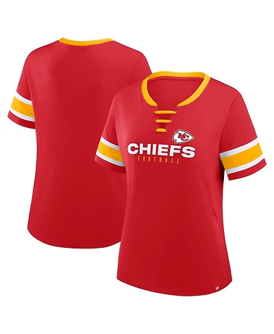 Fanatics Women's Red Kansas City Chiefs Plus Zone Athena Lace-Up V-Notch Neck T-Shirt