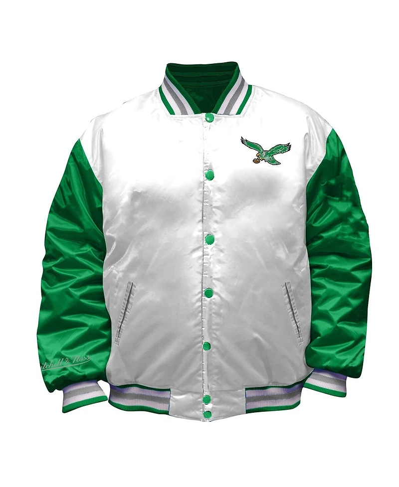 Mitchell Ness Women's White Philadelphia Eagles Throwback Plus Size Full-Snap Satin Jacket